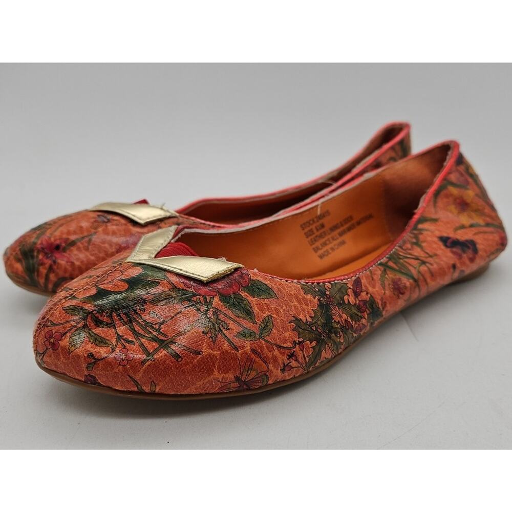 Chi By Falchi Woman's Size 5.5 Orange/Gold Floral Ballet Flats 245415